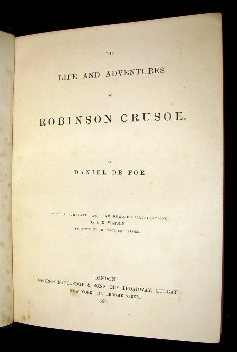 1869 Rare Victorian Book - THE LIFE & ADVENTURES OF ROBINSON CRUSOE illustrated.
