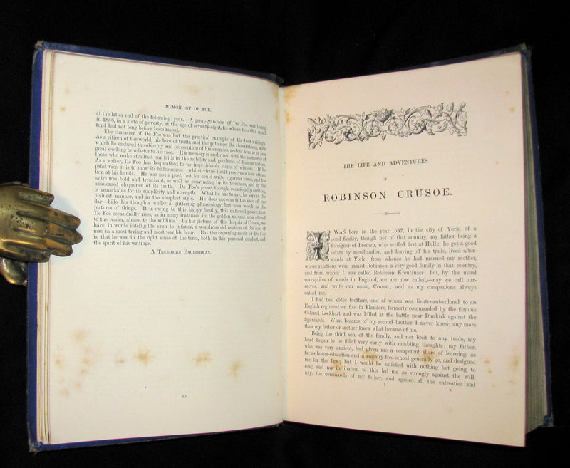 1869 Rare Victorian Book - THE LIFE & ADVENTURES OF ROBINSON CRUSOE illustrated.
