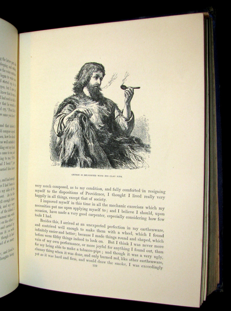 1869 Rare Victorian Book - THE LIFE & ADVENTURES OF ROBINSON CRUSOE illustrated.