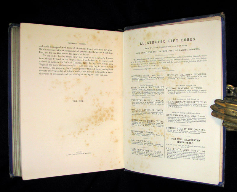 1869 Rare Victorian Book - THE LIFE & ADVENTURES OF ROBINSON CRUSOE illustrated.