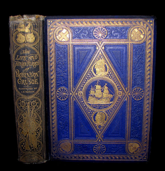 1869 Rare Victorian Book - THE LIFE & ADVENTURES OF ROBINSON CRUSOE illustrated.