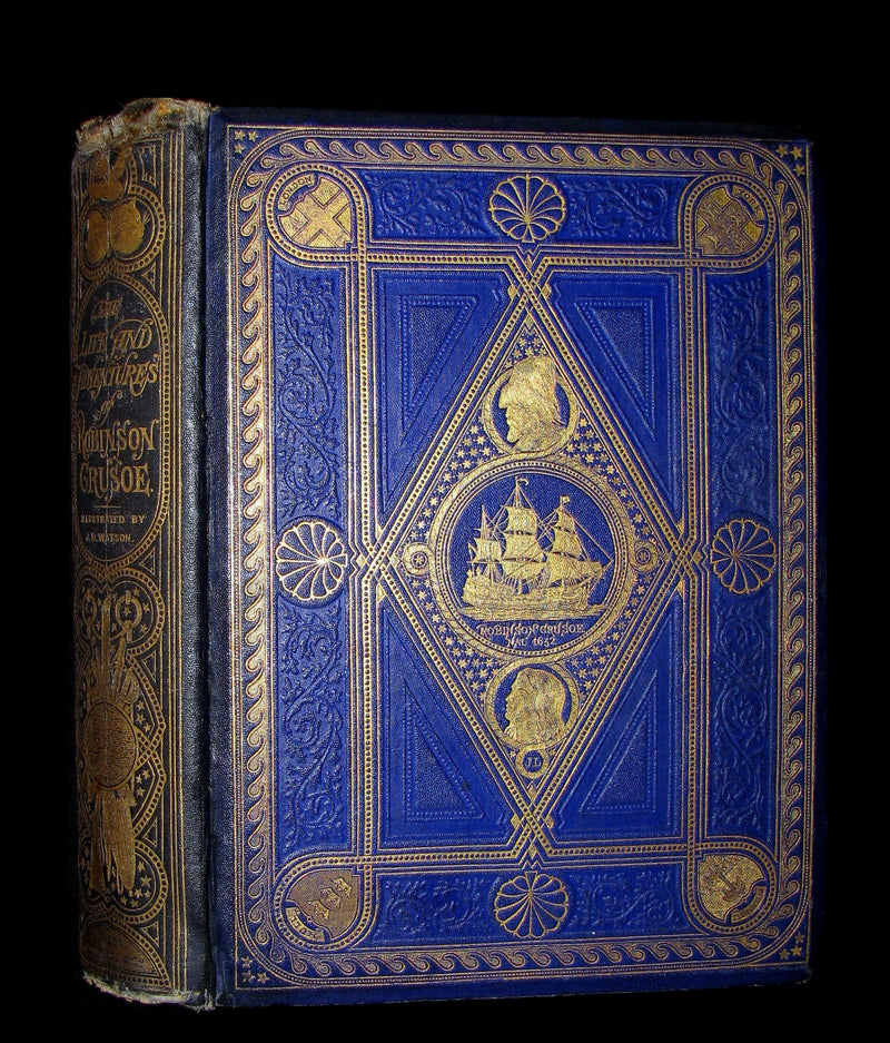 1869 Rare Victorian Book - THE LIFE & ADVENTURES OF ROBINSON CRUSOE illustrated.