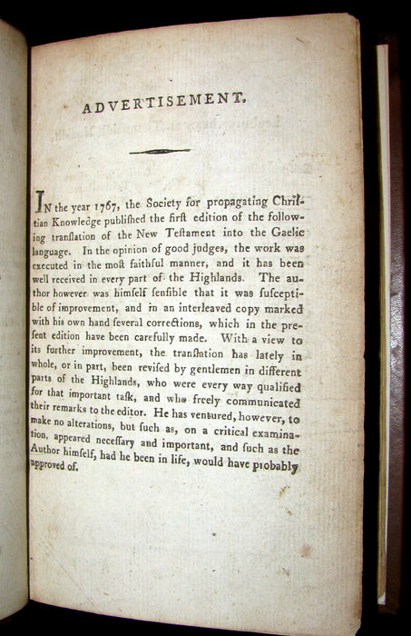 1796 Scarce Scottish GAELIC New Testament - TIOMNADH NUADH. Bible.