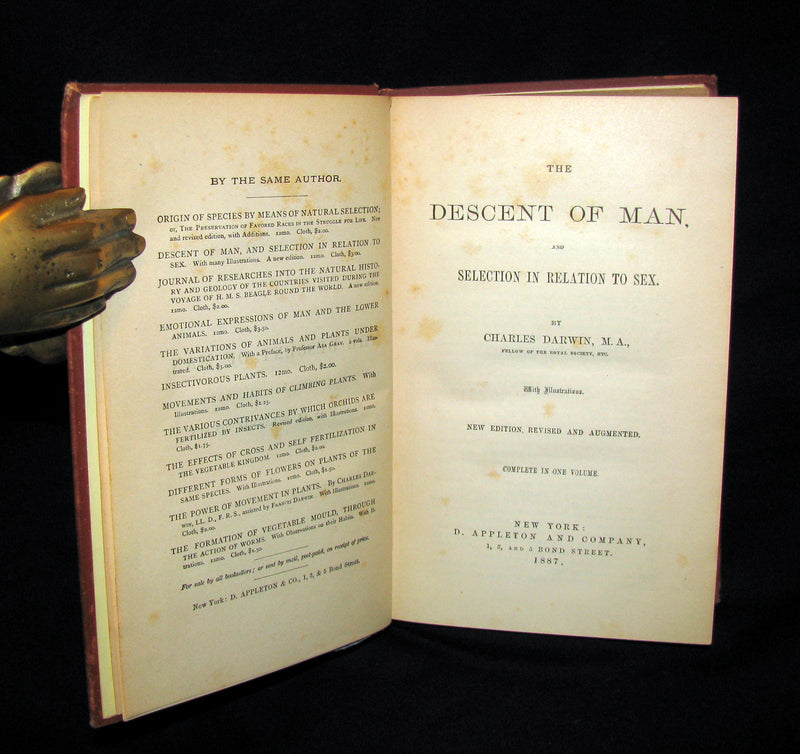 1887 Rare Book - CHARLES DARWIN - The DESCENT OF MAN and Selection in Relation to Sex.