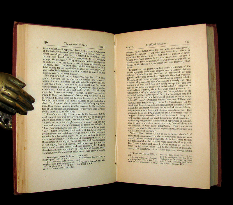 1887 Rare Book - CHARLES DARWIN - The DESCENT OF MAN and Selection in Relation to Sex.