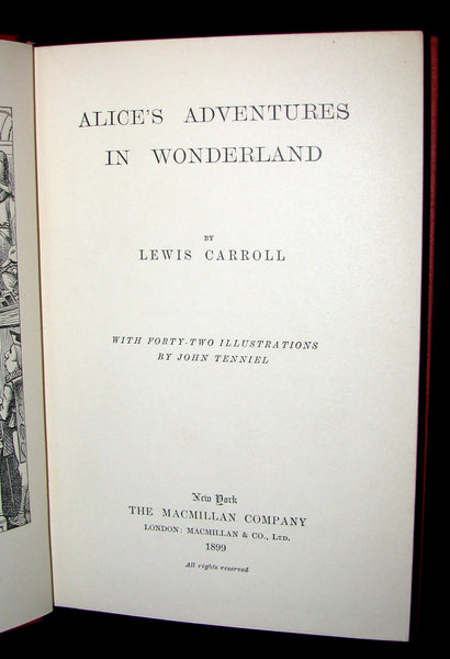 1899 Rare Book - ALICE'S ADVENTURES IN WONDERLAND by Lewis Carroll. Fine Condition.