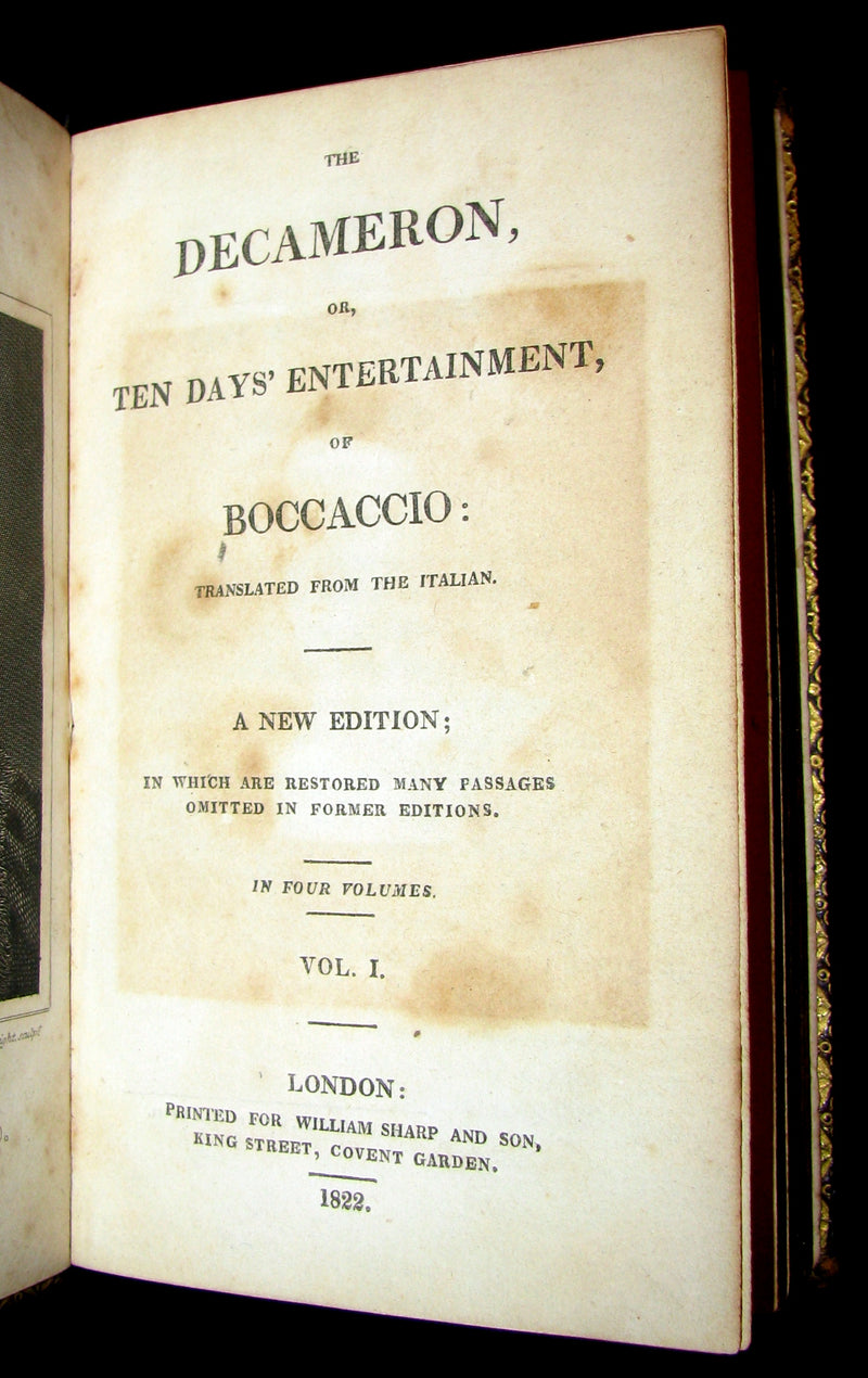 1822 Rare Book set - The Decameron, or, Ten Days' Entertainment of Boccaccio.
