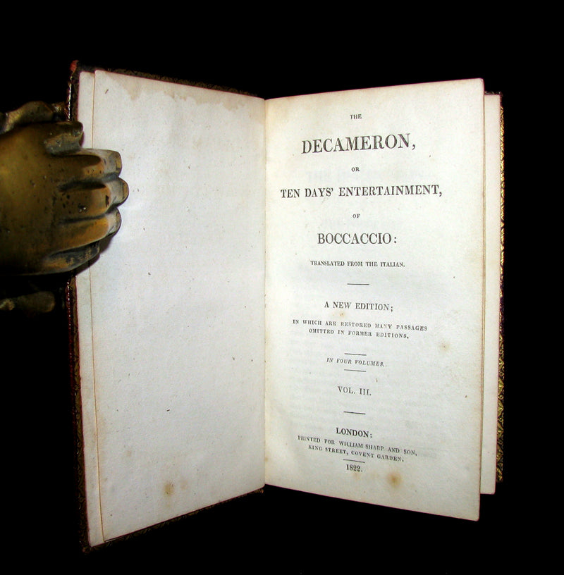 1822 Rare Book set - The Decameron, or, Ten Days' Entertainment of Boccaccio.