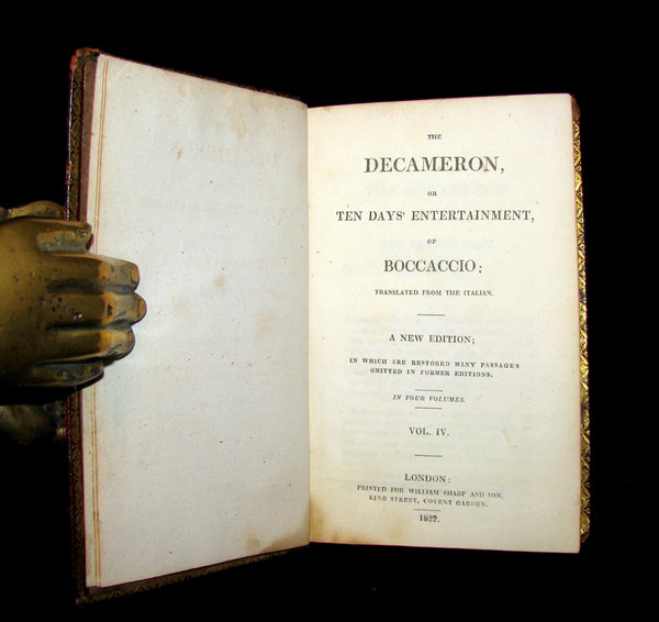 1822 Rare Book set - The Decameron, or, Ten Days' Entertainment of Boccaccio.