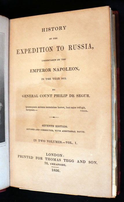 1836 Rare book set bound by Morrel ~ History of the NAPOLEON Expedition to Russia + MAP.