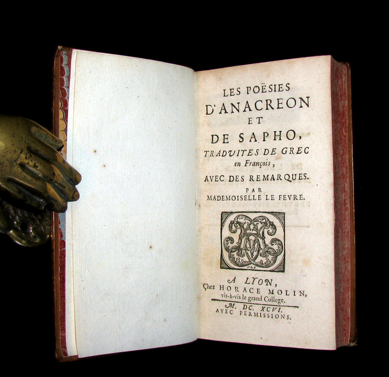 1696 Scarce French Book ~ ANACREON & SAPPHO (poetess of Lesbos) Poems - SAPHO (curiosa).