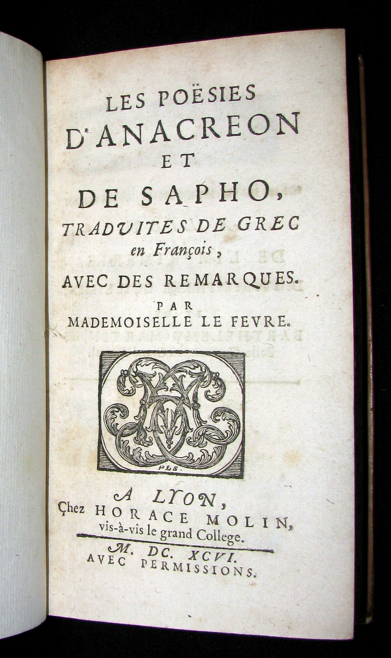 1696 Scarce French Book ~ ANACREON & SAPPHO (poetess of Lesbos) Poems - SAPHO (curiosa).