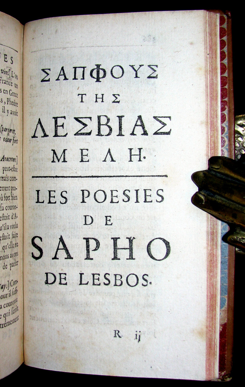 1696 Scarce French Book ~ ANACREON & SAPPHO (poetess of Lesbos) Poems - SAPHO (curiosa).