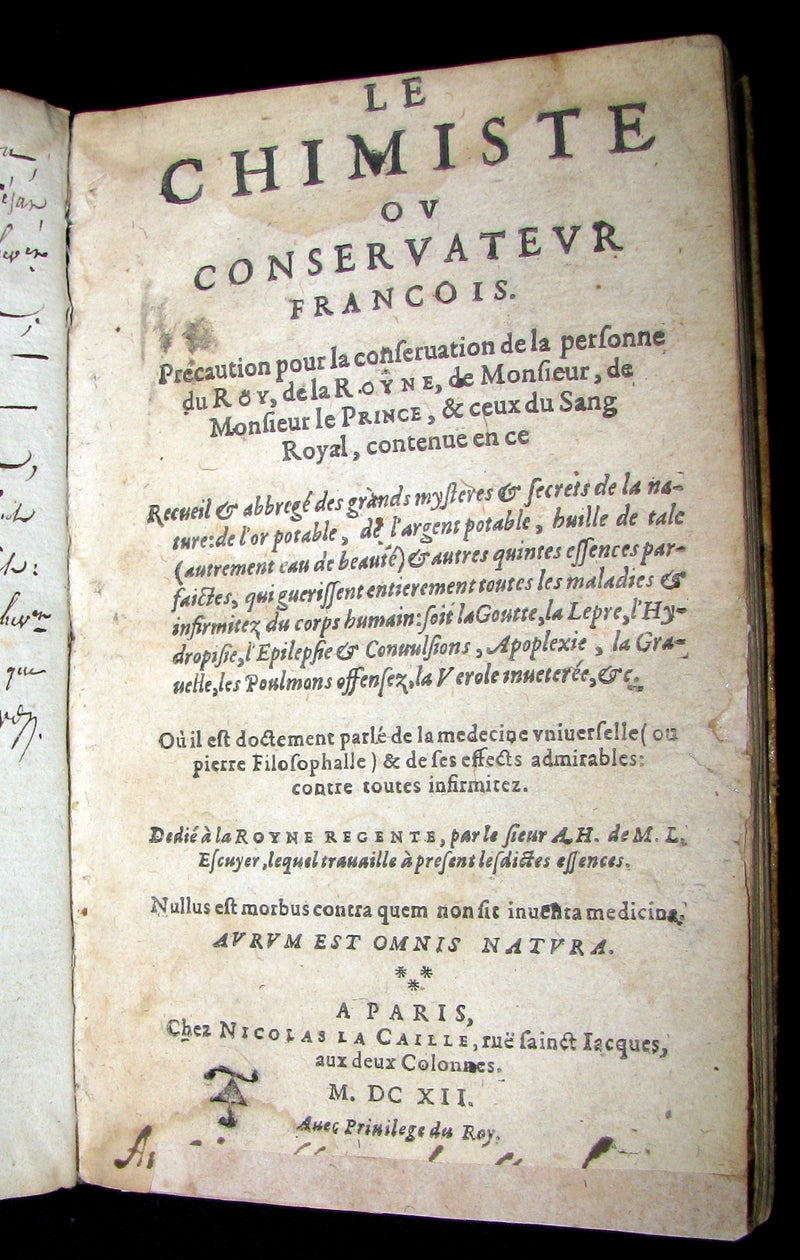1612 Scarce Alchemy French vellum Book - Le Chimiste ou Conservateur Francois - Philosopher's stone