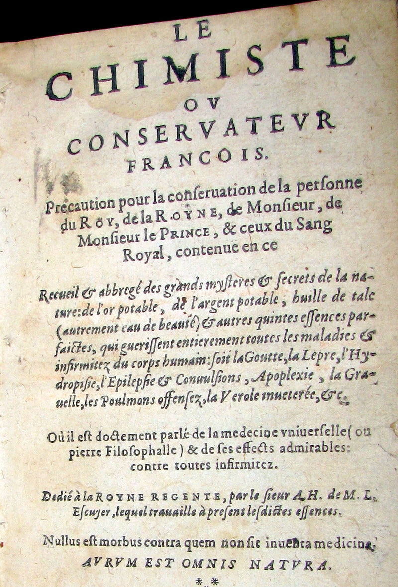 1612 Scarce Alchemy French vellum Book - Le Chimiste ou Conservateur Francois - Philosopher's stone