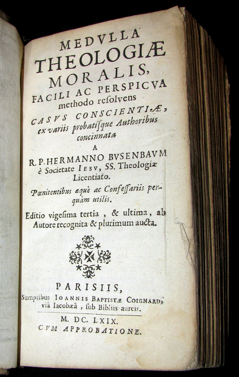 1669 Rare Latin vellum Book - Medulla Theologiae Moralis by Hermann Busenbaum, Jesuit.