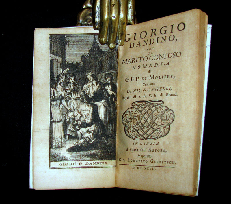 1697 Rare Italian Vellum Book - Il Marito Confuso - Georges Dandin or the Confounded Husband by MOLIERE.