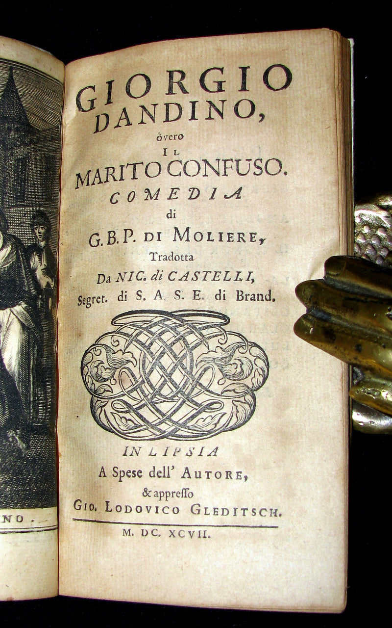 1697 Rare Italian Vellum Book - Il Marito Confuso - Georges Dandin or the Confounded Husband by MOLIERE.
