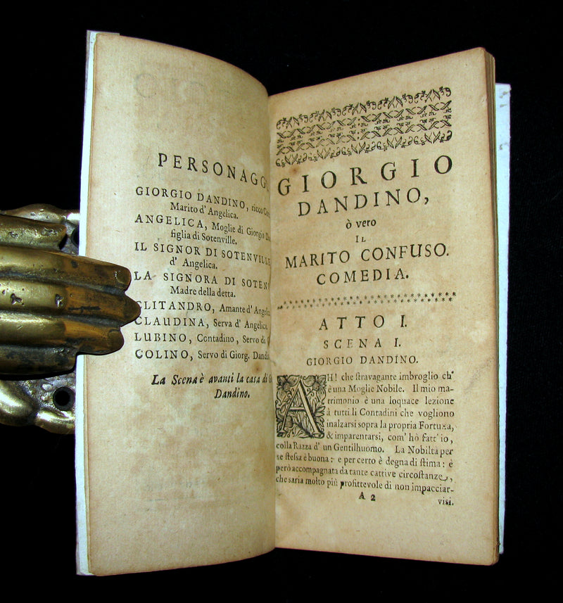 1697 Rare Italian Vellum Book - Il Marito Confuso - Georges Dandin or the Confounded Husband by MOLIERE.