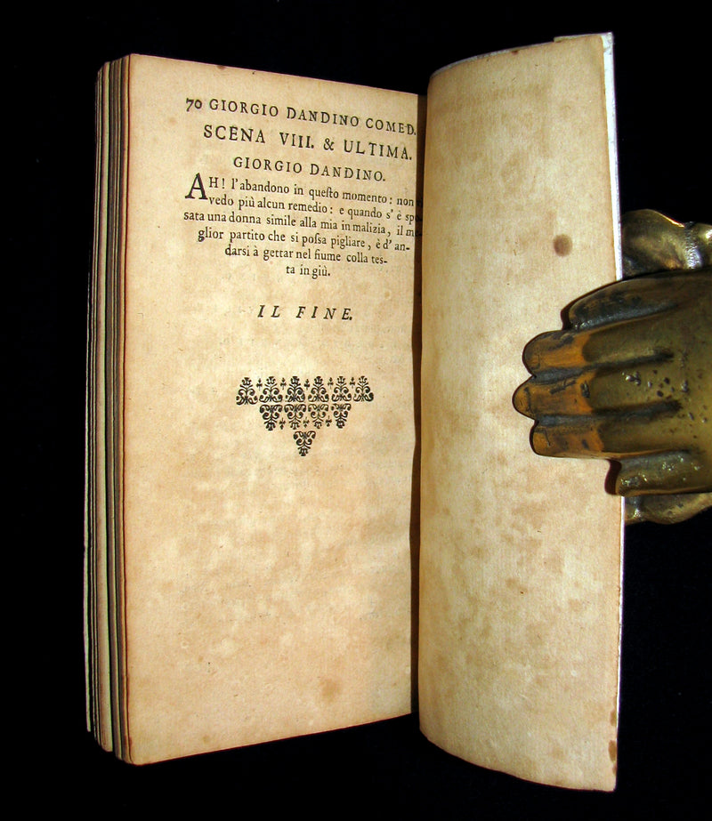 1697 Rare Italian Vellum Book - Il Marito Confuso - Georges Dandin or the Confounded Husband by MOLIERE.