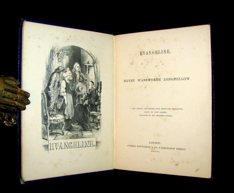 1856 Rare Victorian Book -  EVANGELINE A tale of Acadie by Henry Wadsworth Longfellow. Illustrated.