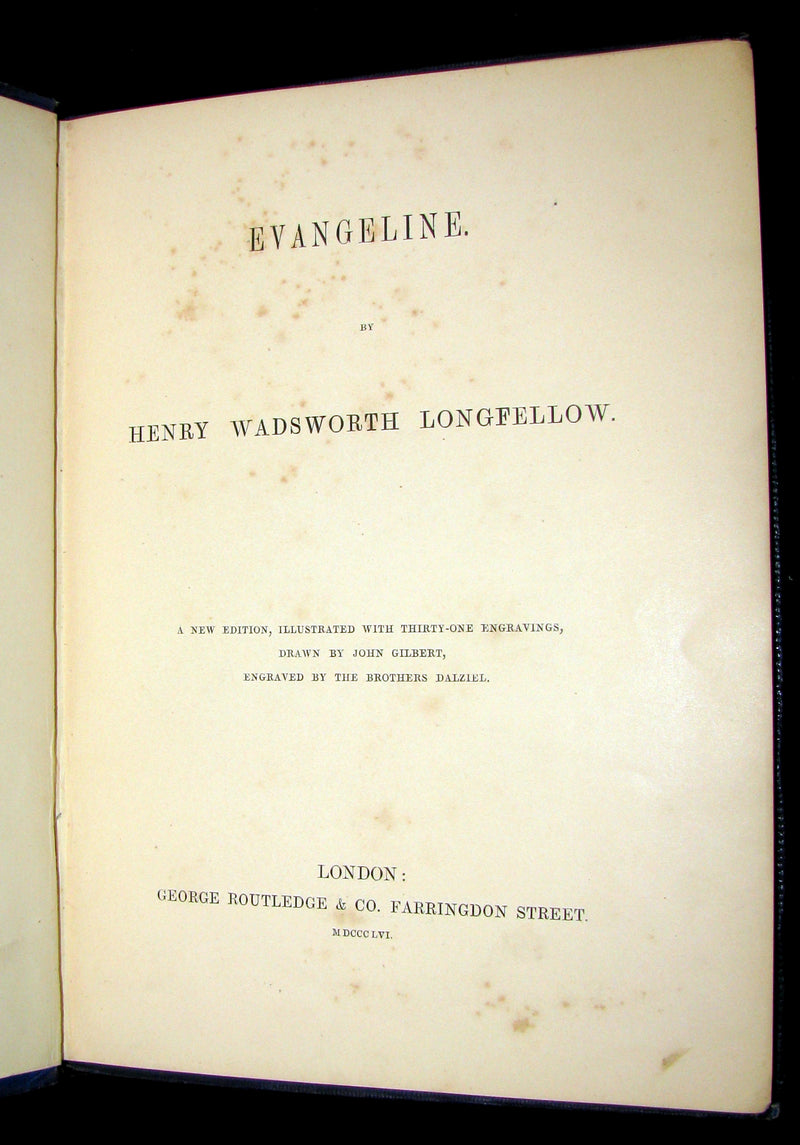 1856 Rare Victorian Book -  EVANGELINE A tale of Acadie by Henry Wadsworth Longfellow. Illustrated.