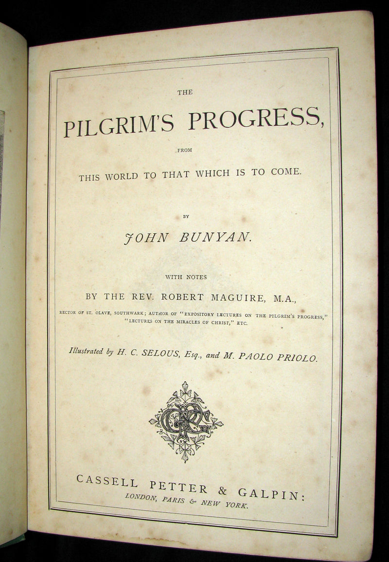 1877 Rare Victorian Book - The Pilgrim's Progress illustrated by Henry Courtney Selous & M. Paolo Priolo.