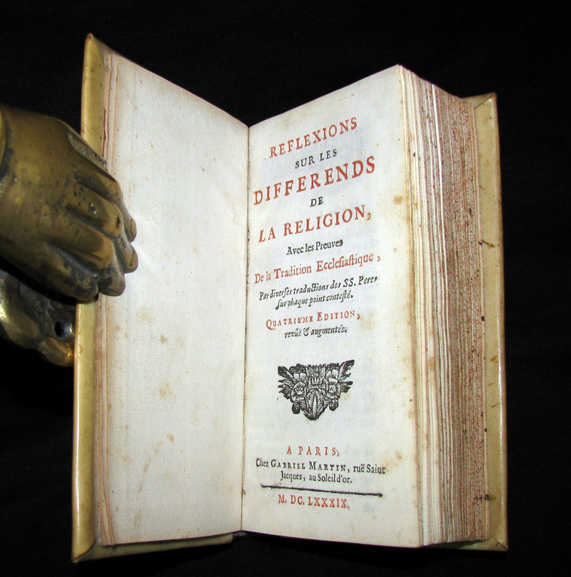 1689 Scarce French vellum Book - Reflections on Religious Disputes by Paul Pellisson.