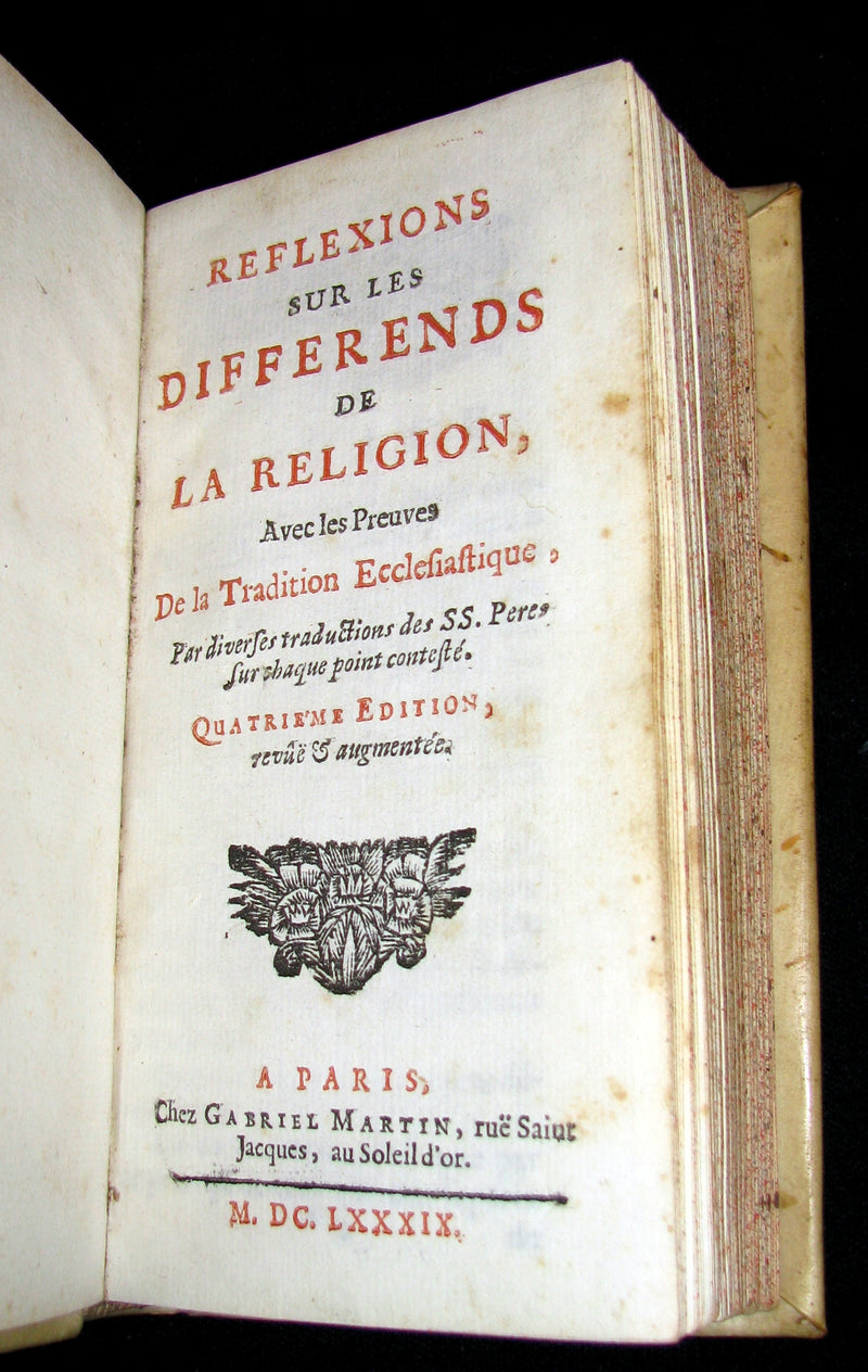 1689 Scarce French vellum Book - Reflections on Religious Disputes by Paul Pellisson.
