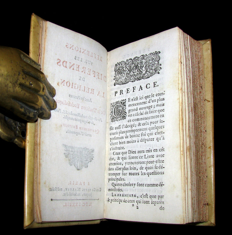 1689 Scarce French vellum Book - Reflections on Religious Disputes by Paul Pellisson.