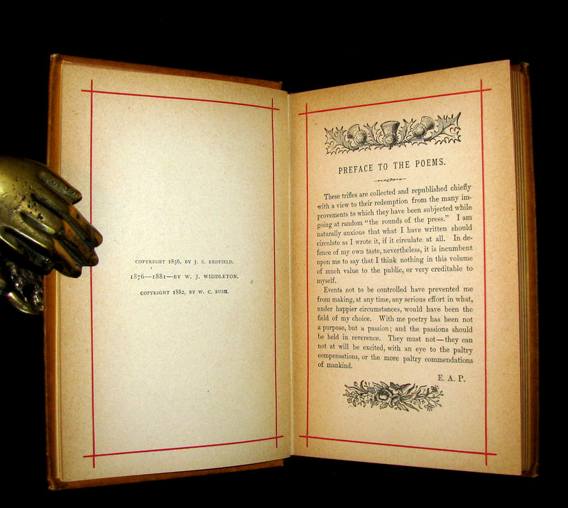 1882 Rare Victorian Book - Poems by Edgar Allan POE with Memoir (The Raven, Lenore, Ulalume, ...)