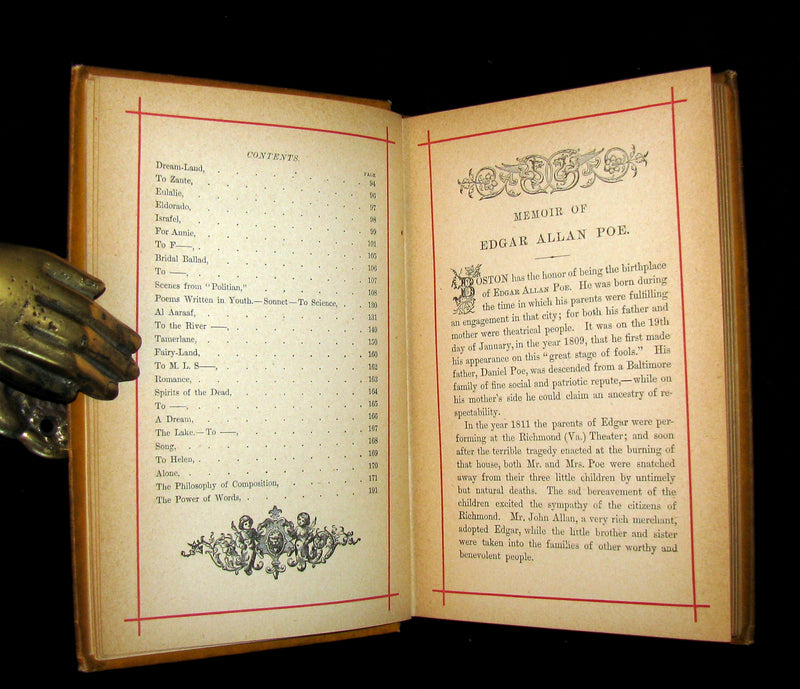 1882 Rare Victorian Book - Poems by Edgar Allan POE with Memoir (The Raven, Lenore, Ulalume, ...)