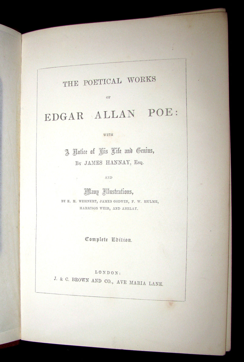 1852 Rare Book - The Poetical Works of EDGAR ALLAN POE with A Notice of his Life.
