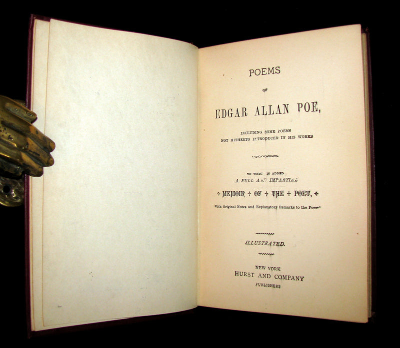1892 Rare Book - The Poetical Works Of EDGAR ALLAN POE with a full and impartial Memoir of the Poet.