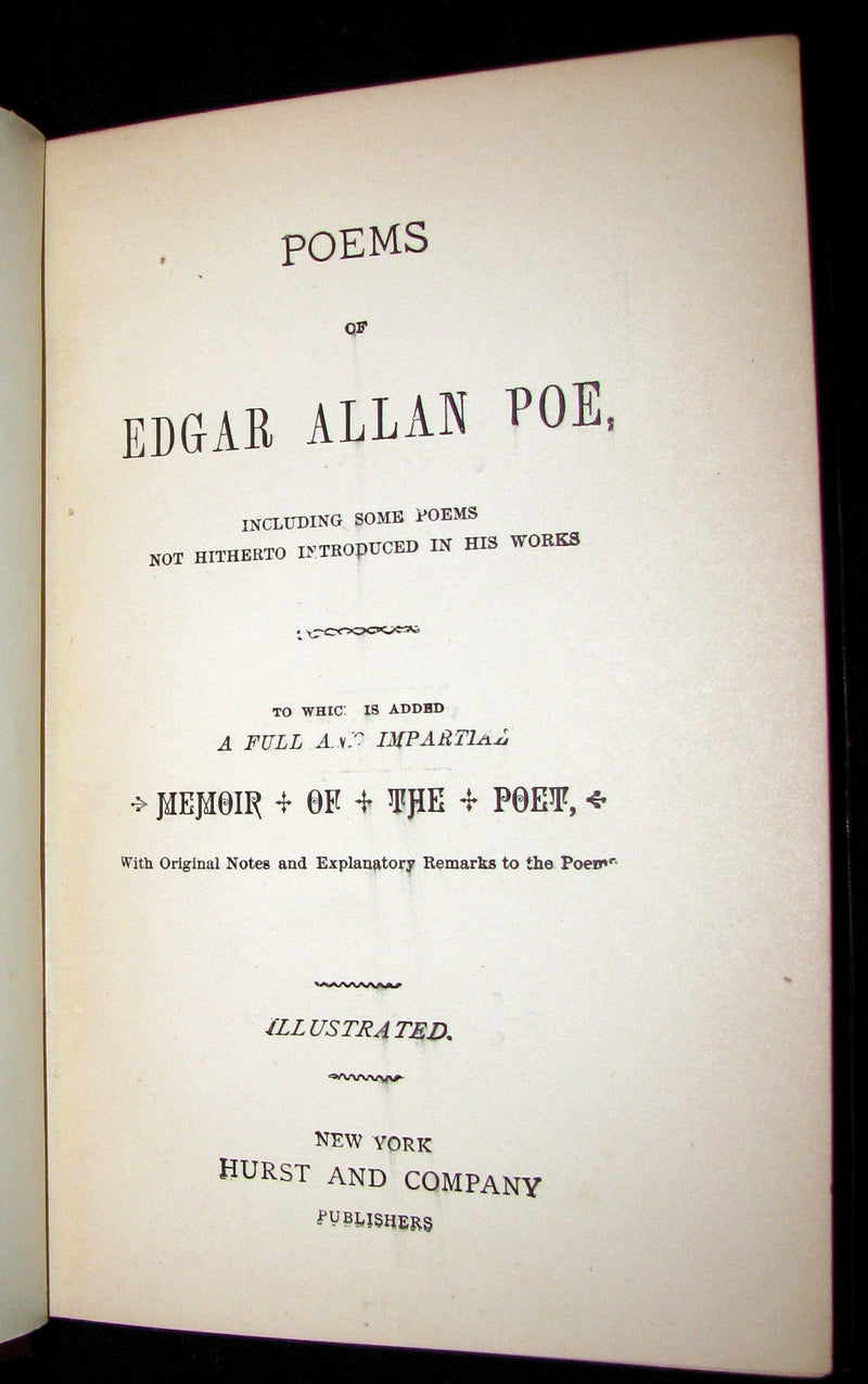 1892 Rare Book - The Poetical Works Of EDGAR ALLAN POE with a full and impartial Memoir of the Poet.