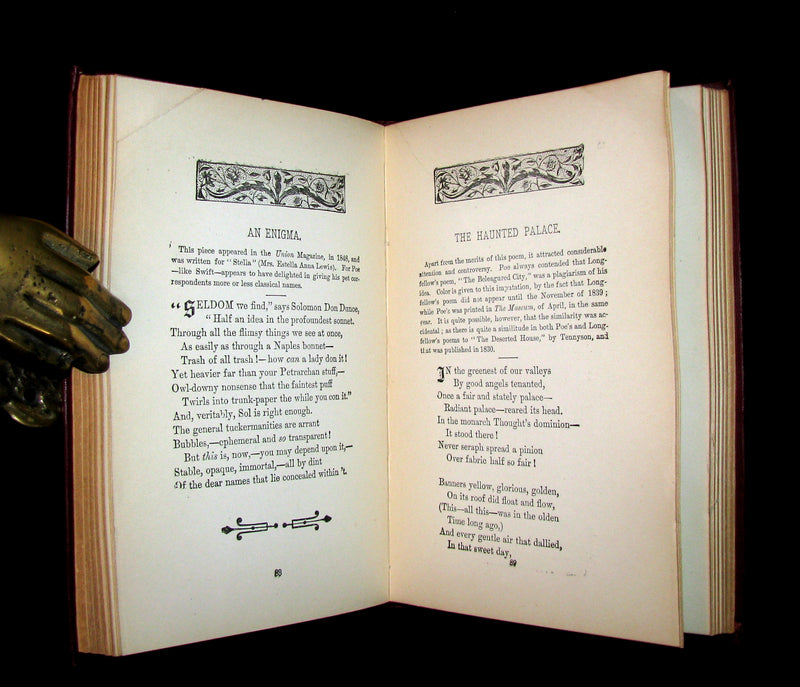 1892 Rare Book - The Poetical Works Of EDGAR ALLAN POE with a full and impartial Memoir of the Poet.