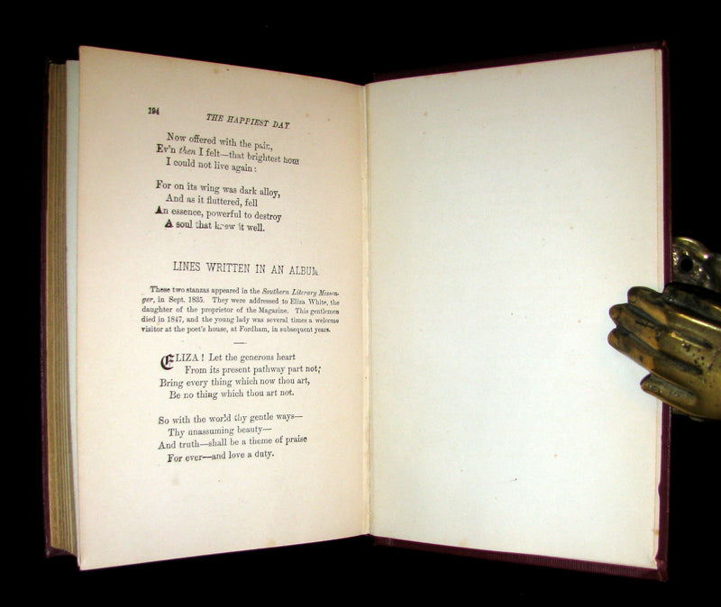1892 Rare Book - The Poetical Works Of EDGAR ALLAN POE with a full and impartial Memoir of the Poet.