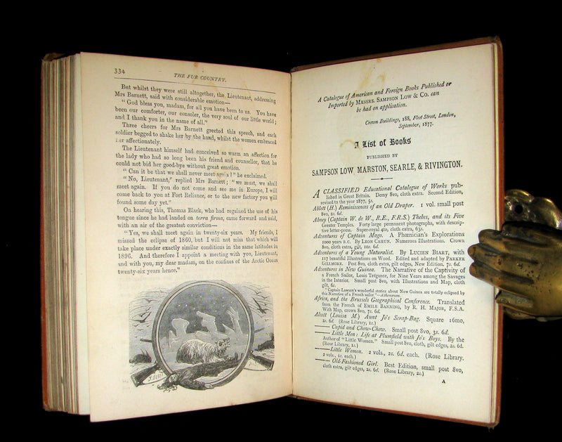 1877 Rare Victorian Book - JULES VERNE - The FUR COUNTRY or Seventy Degrees North Latitude.