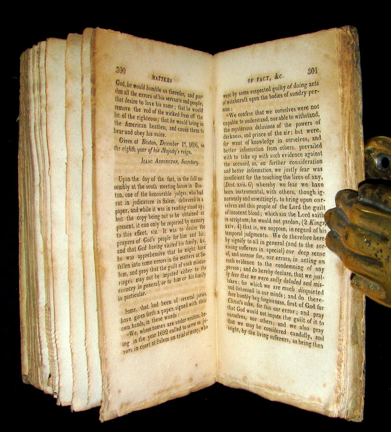 1828 Scarce Book - SALEM WITCHCRAFT - Wonders of the Invisible World by Robert Calef.