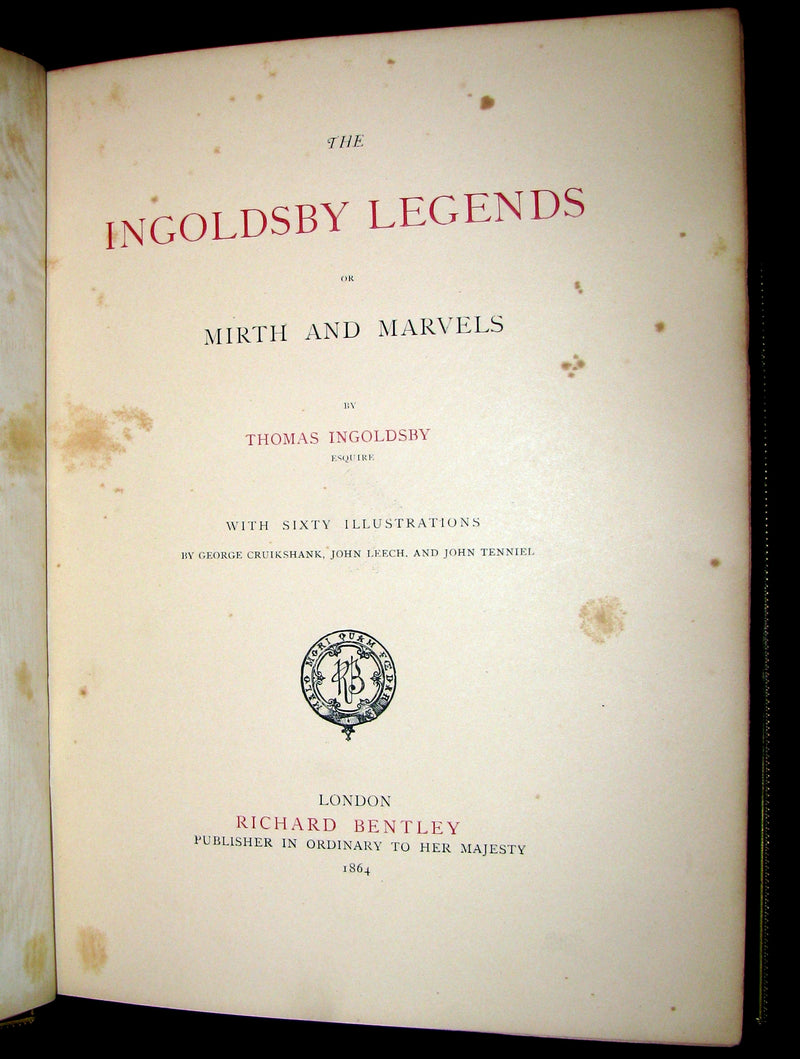 1864 Beautiful Tout Binding - INGOLDSBY LEGENDS, COLOR Illustrated by Cruikshank, Leech and Tenniel.