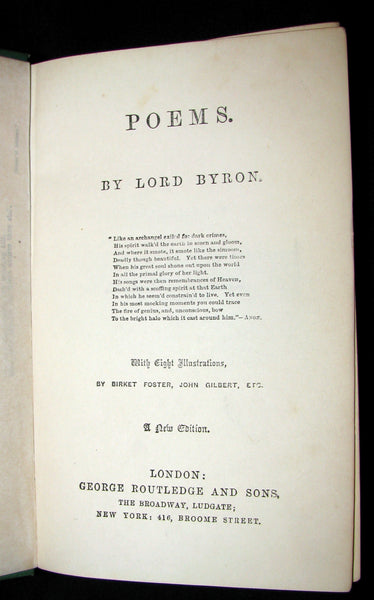 1870 Rare Victorian Book - Poems by Lord Byron illustrated by Foster & Gilbert.