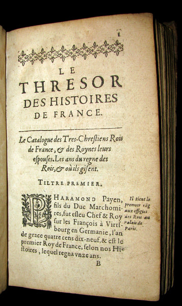 1619 Rare French Book - Treasure of the Stories of France - Le Thresor des histoires de France by Corrozet.