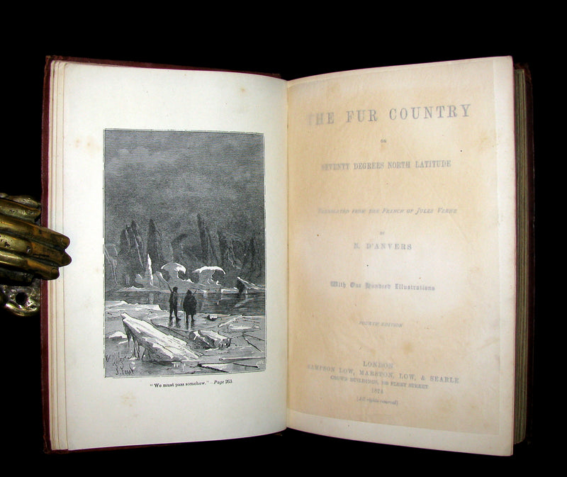 1874 Rare Victorian Book - JULES VERNE - The FUR COUNTRY or Seventy Degrees North Latitude. 4th Edition.