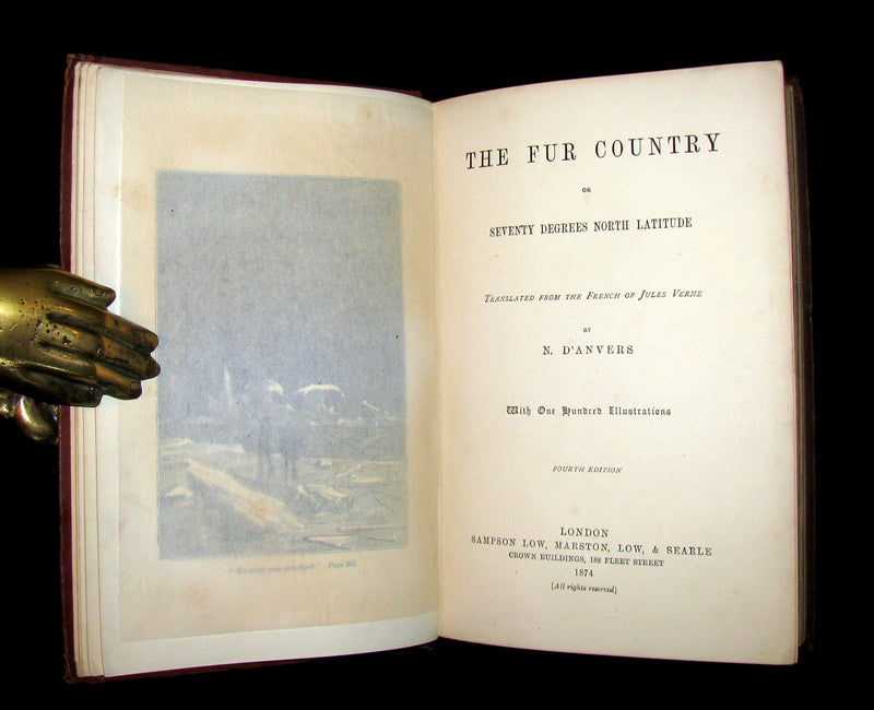 1874 Rare Victorian Book - JULES VERNE - The FUR COUNTRY or Seventy Degrees North Latitude. 4th Edition.