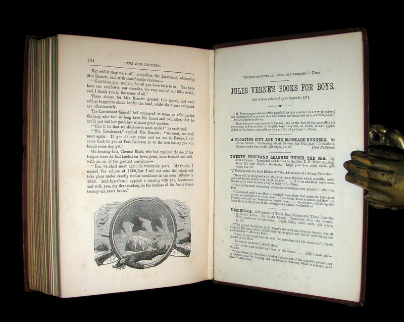 1874 Rare Victorian Book - JULES VERNE - The FUR COUNTRY or Seventy Degrees North Latitude. 4th Edition.