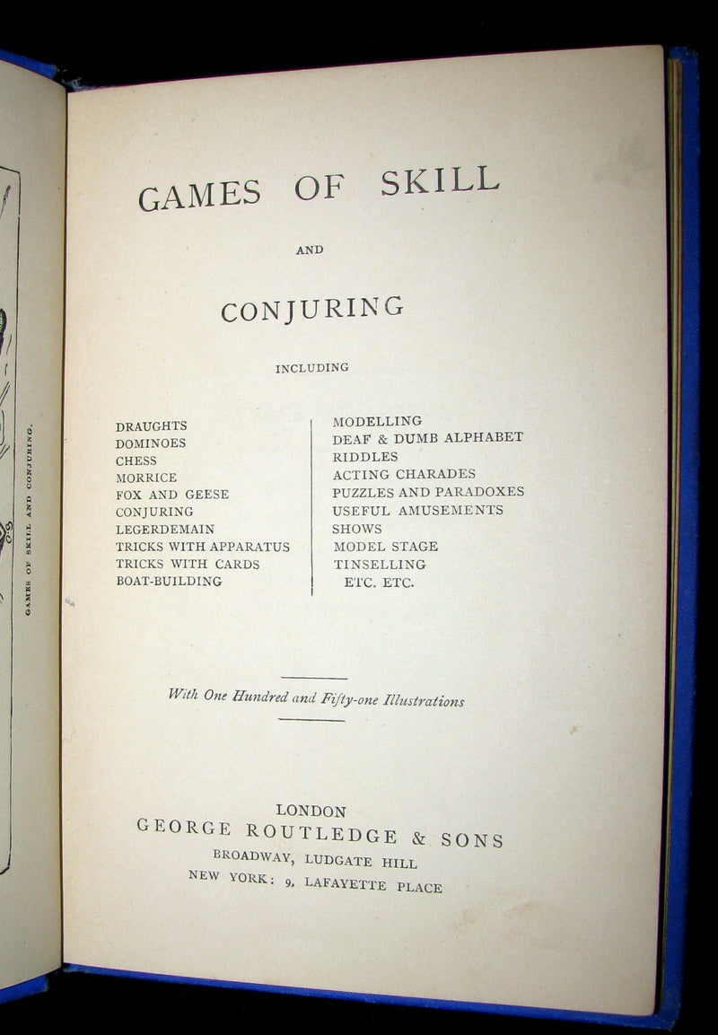 1880 Scarce Book ~ Games of Skill and Conjuring Illustrated (Draughts, Chess, Legerdemain, tricks, etc.).