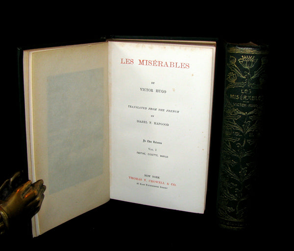 1887 Rare Victorian Book set - LES MISERABLES by Victor Hugo. Illustrated.