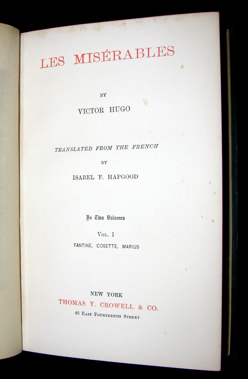 1887 Rare Victorian Book set - LES MISERABLES by Victor Hugo. Illustrated.