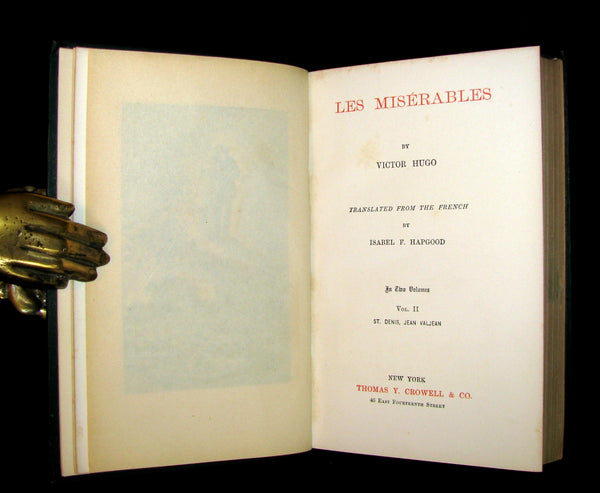 1887 Rare Victorian Book set - LES MISERABLES by Victor Hugo. Illustrated.