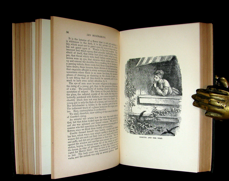 1887 Rare Victorian Book set - LES MISERABLES by Victor Hugo. Illustrated.